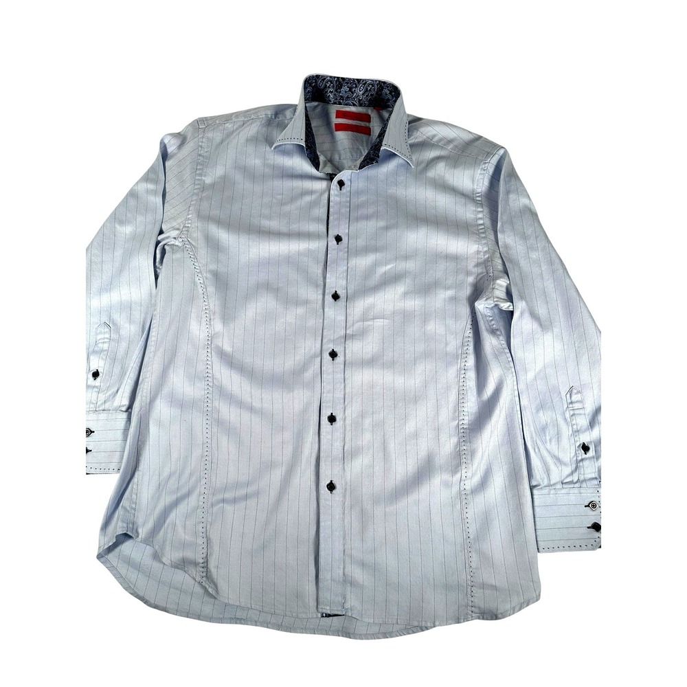 Pascal Morabito Mens XL Blue Western Button Down Long Sleeve Shirt 100% Cotton